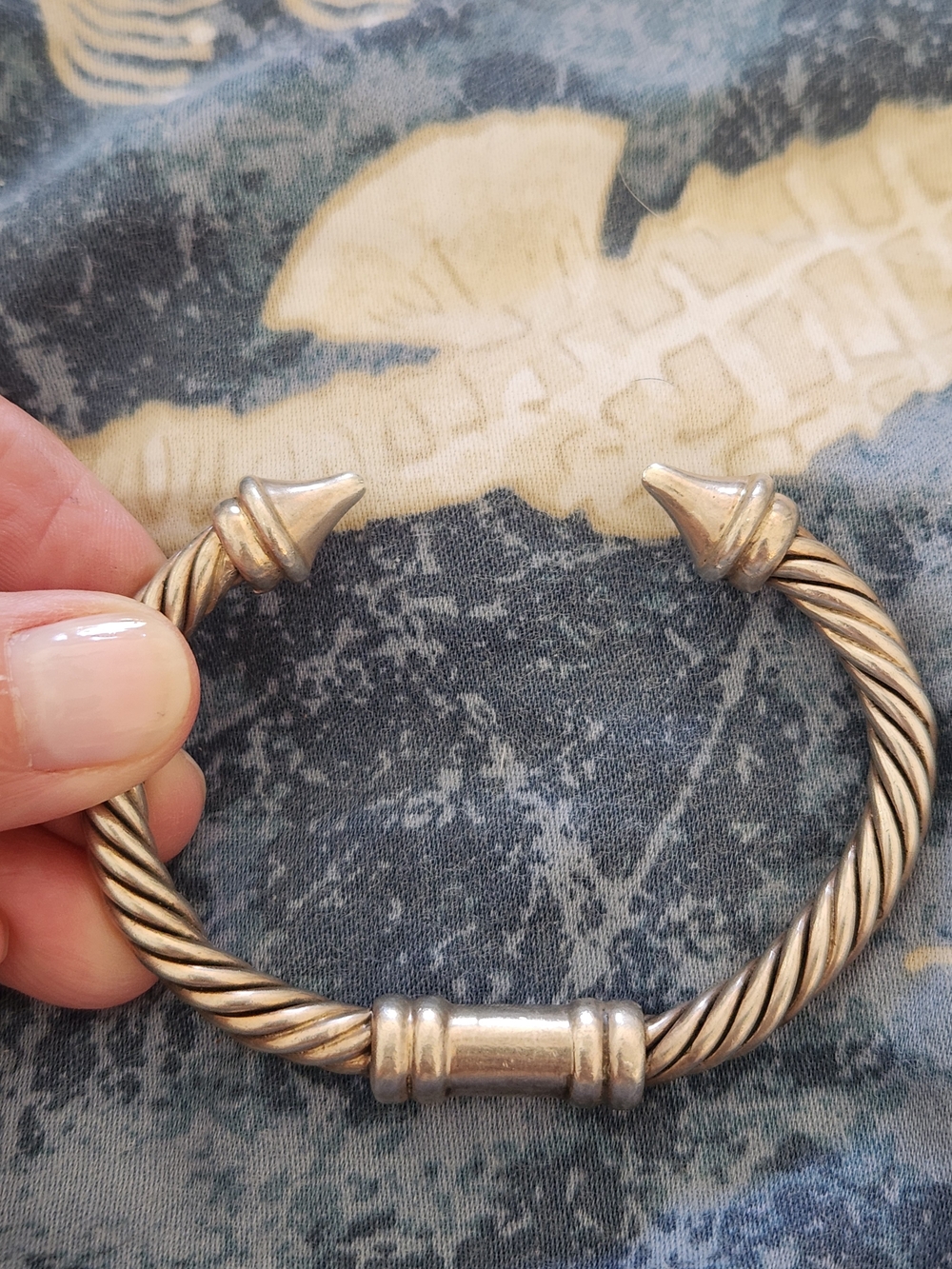 Sterling Silver Solid  Twisted Rope Cuff Bracelet with Pointed Terminals